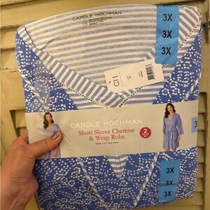 Midnight by Carole Hochman Blue and White Chemise & Wrap Robe Set